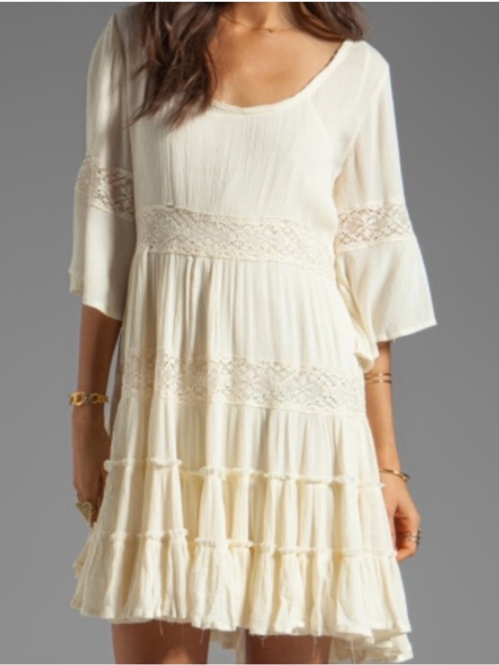 Free People Dream Cloud Dress BoHo Crochet Dress Size M Ivory 100% cotton